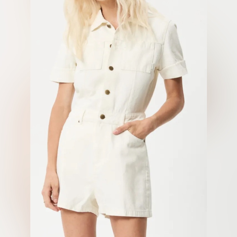 NWT Afends White Denim Playsuit Romper - size Large
